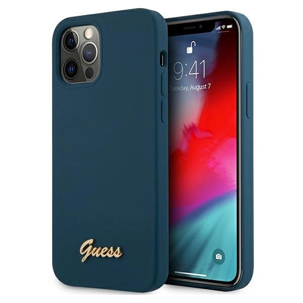 Guess GUHCP12LLSLMGBL iPhone 12 Pro Max 6.7" mėlynas/mėlynas hardcase Metal Logo Script