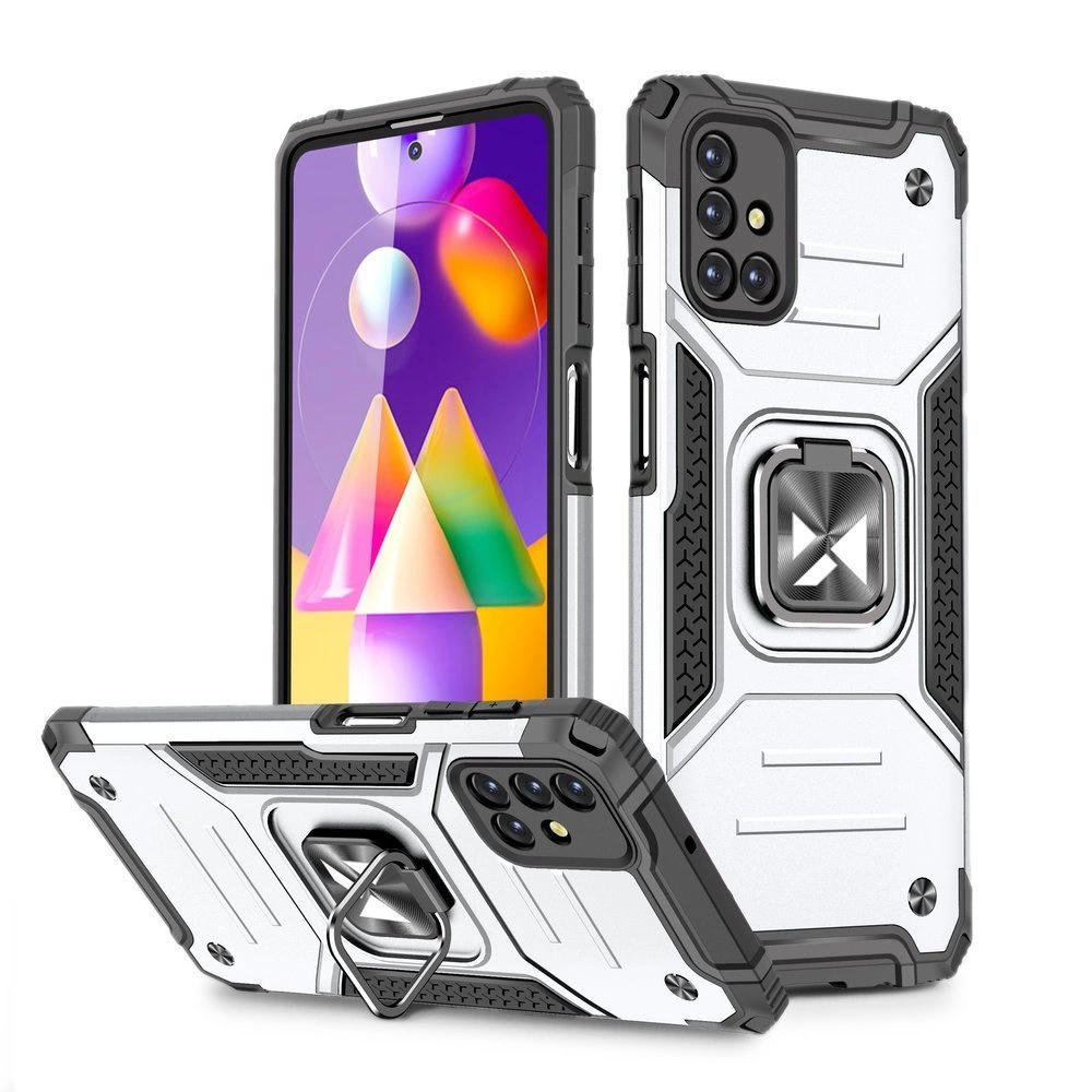 Wozinsky Ring Armor Case stovėjimo funkcija tvirtas dėklas Samsung Galaxy M31s, sidabrinis