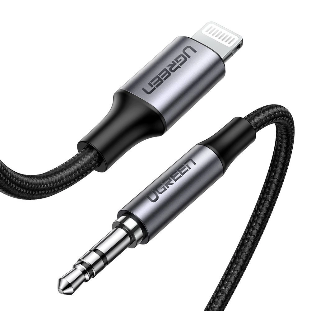 Ugreen AUX MFI Lightning garso laidas – 3,5 mm mini lizdas 1 m, pilkas (70509)