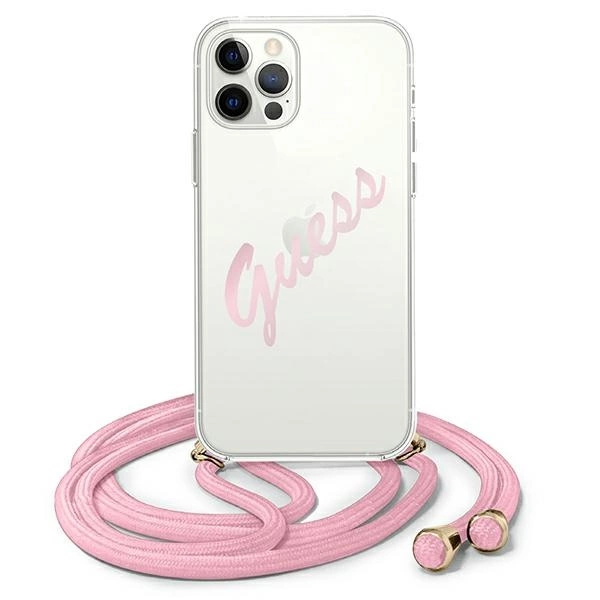 Guess Script Vintage iPhone 12 Pro Max 6.7" dėklas - rožinis
