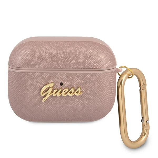 Guess GUAPSASMP dėklas AirPods Pro rožinis Saffiano Script Metal Collection