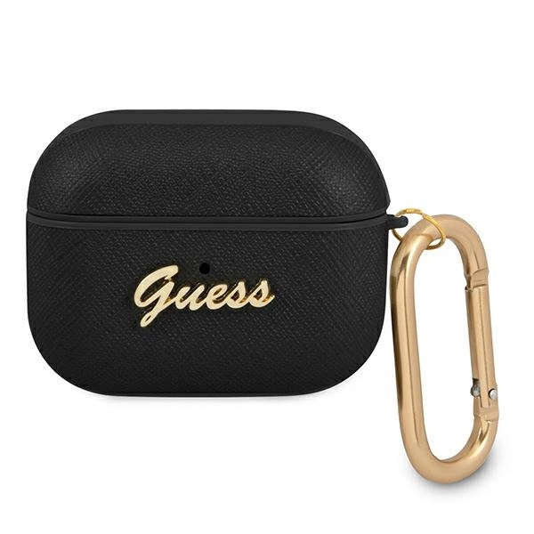 Guess GUAPSASMK dėklas AirPods Pro juodas Saffiano Script Metal Collection