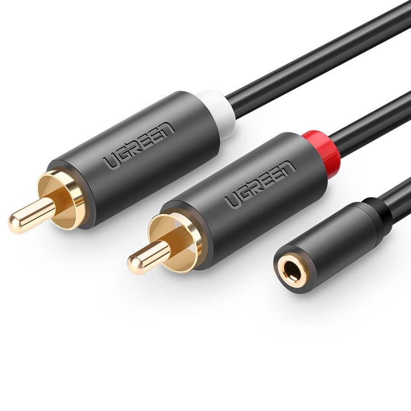 Ugreen AV102 10561 audio mini jack kabelis 3,5 mm (female) – 2RCA (male) 0,25 m – pilkas