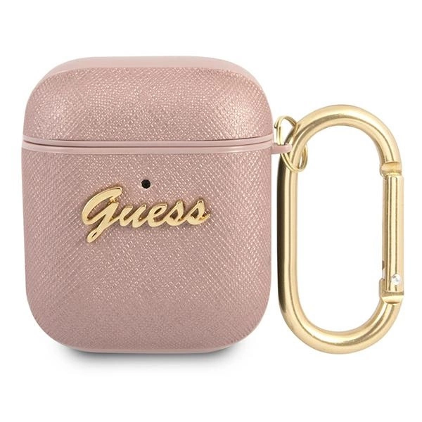 Guess GUA2SASMP dėklas AirPods rožinis Saffiano Script Metal Collection