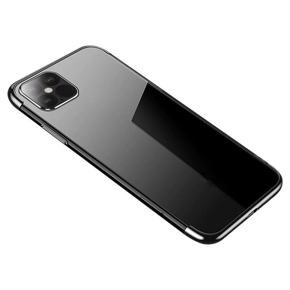 Skaidrus spalvotas dėklas Gel TPU elektronizuotas rėmas Samsung Galaxy A22 4G juodas