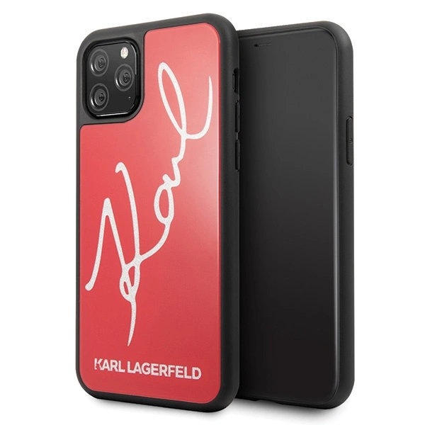 Karl Lagerfeld KLHCN58DLKSRE iPhone 11 Pro raudonas kietas dėklas Signature Glitter