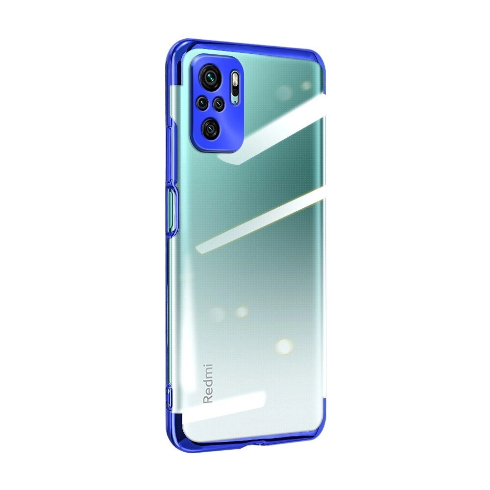 Skaidrus spalvotas dėklas Gel TPU elektronizuotas rėmas Xiaomi Redmi Note 10 5G / Poco M3 Pro mėlynas