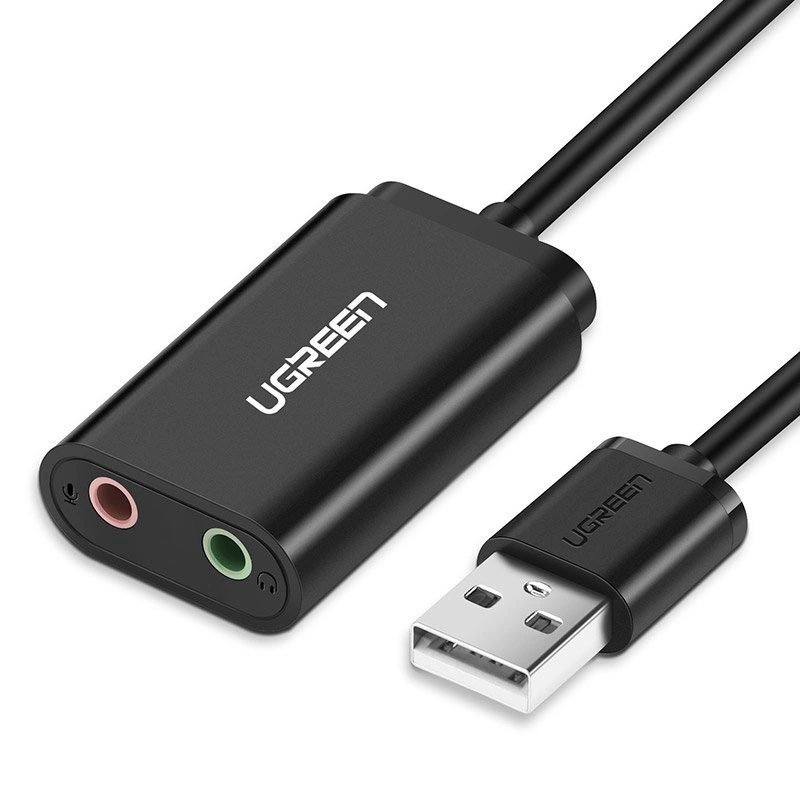 Ugreen išorinė garso korta, muzikos adapteris USB – 3,5 mm mini lizdas 15 cm – juodas (30724)