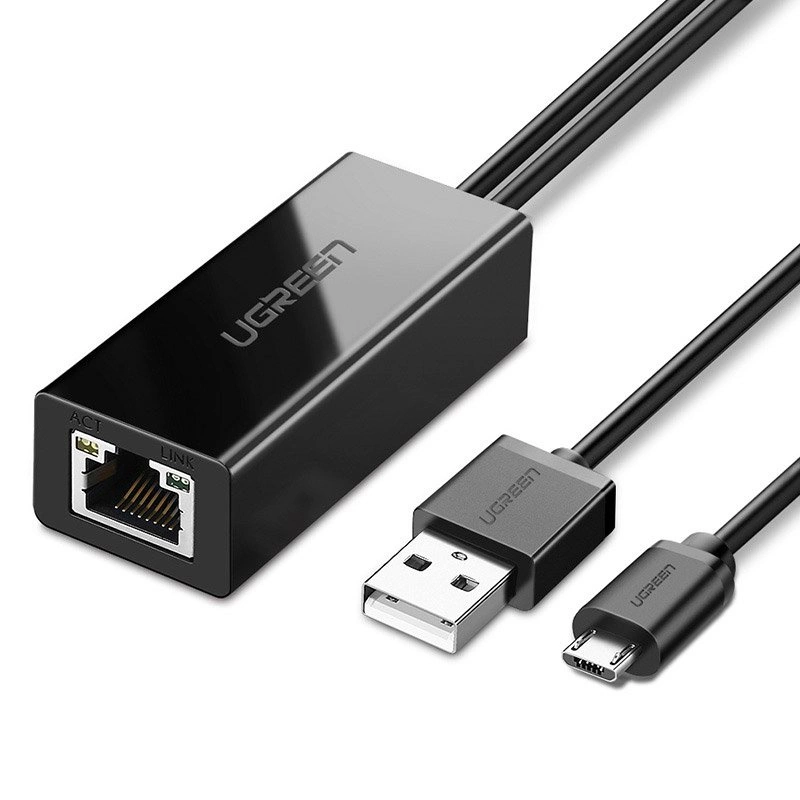 Ugreen 30985 išorinė tinklo korta Chromecast su micro USB / USB-A jungtimis 100 Mb/s 1 m – juoda