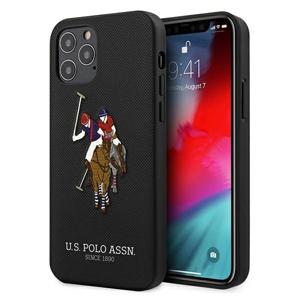 US Polo USHCP12LPUGFLBK iPhone 12 Pro Max 6,7" juodas kietas dėklas Polo Embroidery Collection