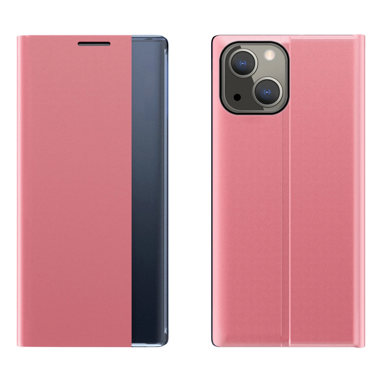 Sleep Case knygos tipo dėklas su Smart langeliu iPhone 13 mini rožinis