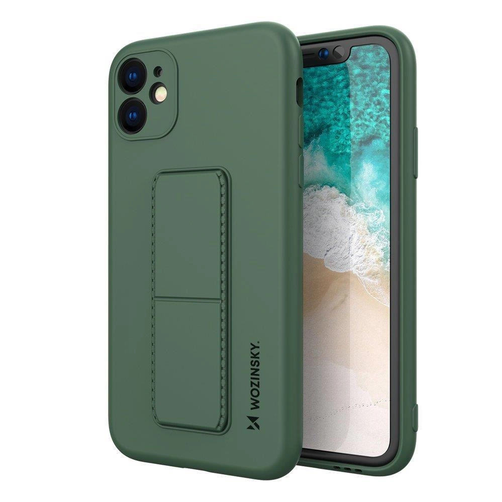 Wozinsky Kickstand Case silikoninis dėklas su stovu iPhone 12 Pro Max tamsiai žalias