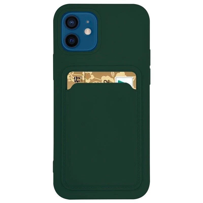 Card Case silikoninė piniginė su kortelės lizdu dokumentams Samsung Galaxy A22 4G tamsiai žalia