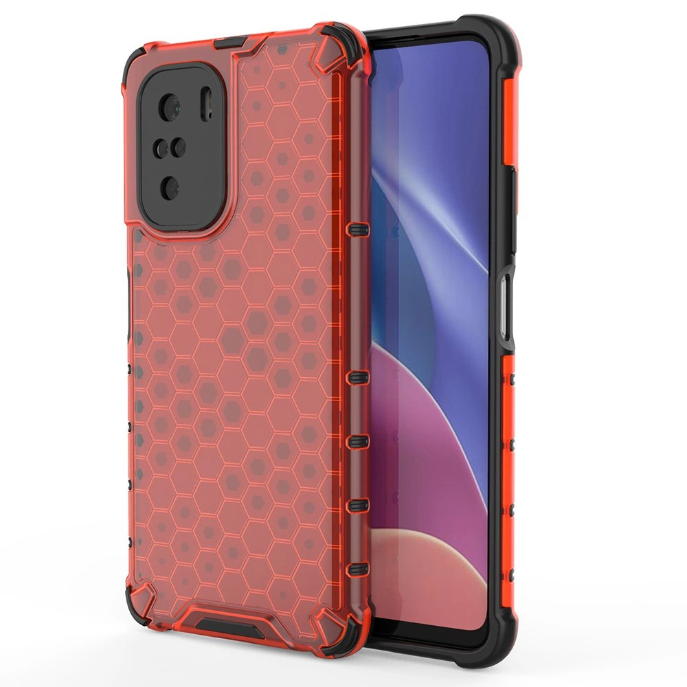 Honeycomb Case apsauginis dėklas su TPU apsauga Xiaomi Redmi K40 Pro+ / K40 Pro / K40 / Poco F3 raudonas