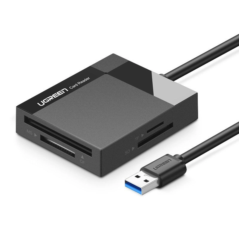 Ugreen CR125 30231 SD / micro SD / CF / MS kortelių skaitytuvas su 1 m USB 3.0 laidu – juodas