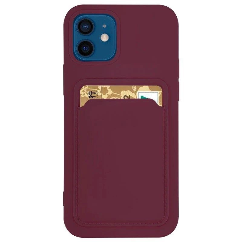 Card Case silikoninė piniginė su kortelės lizdu dokumentams Samsung Galaxy A22 4G bordo