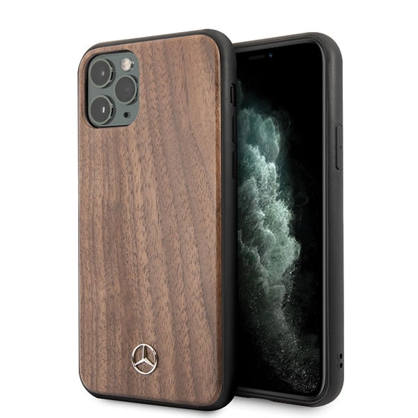 Mercedes MEHCN65VWOLB iPhone 11 Pro Max kietas dėklas rudas „Wood Line Walnut“