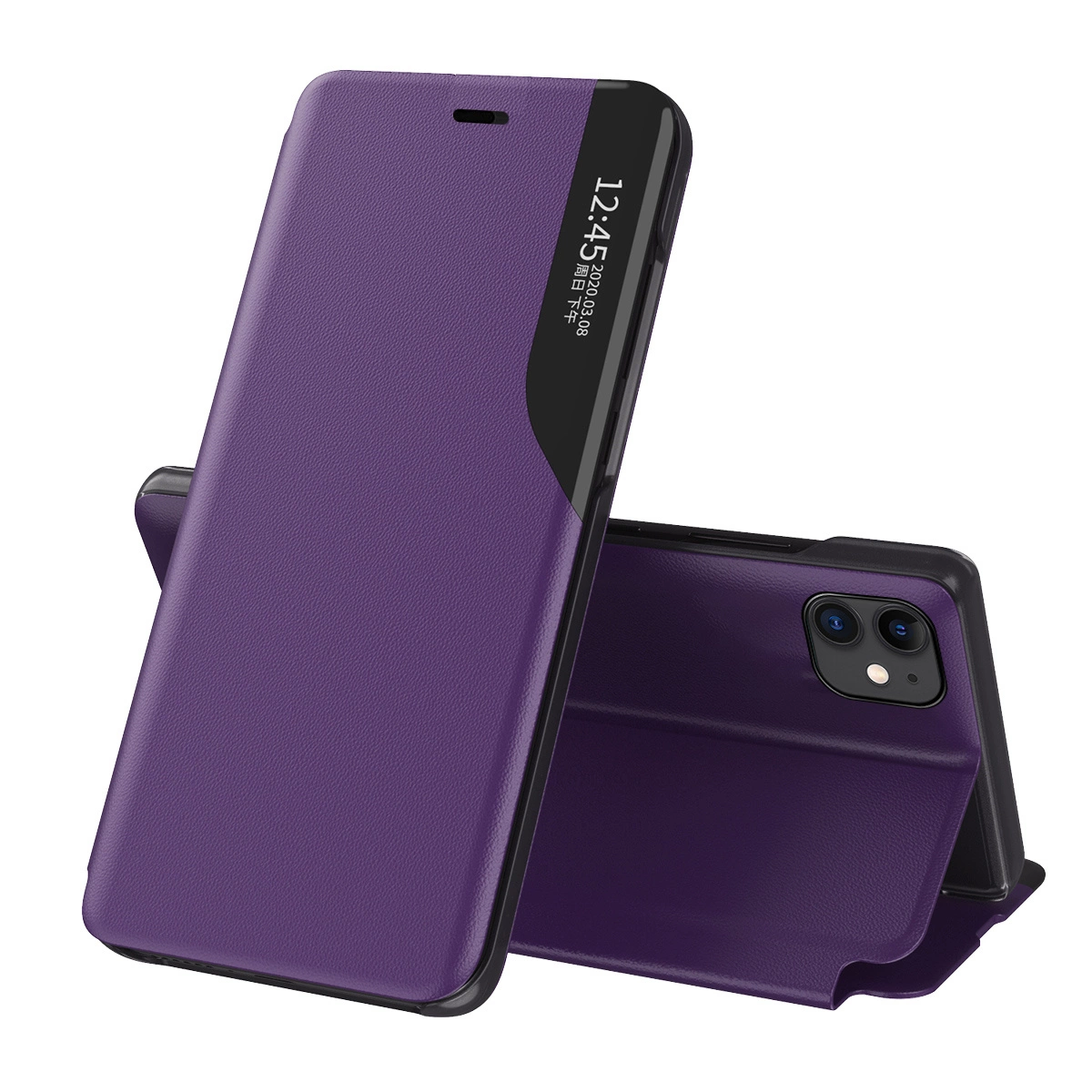 Eco Leather View elegantiškas knygos tipo dėklas su atrama iPhone 13 violetinis
