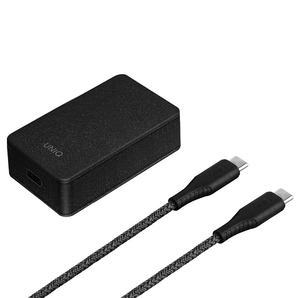 Uniq Versa Slim LITHOS Collective USB-C PD 18W sieninis įkroviklis + USB-C / USB-C laidas – juodas