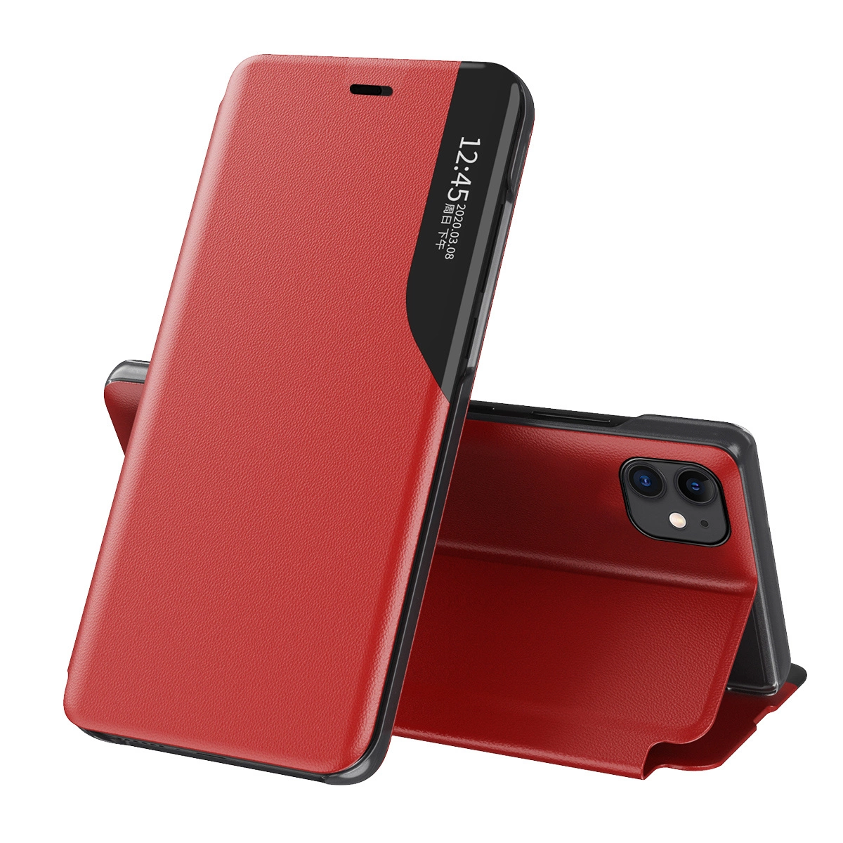 Eco Leather View elegantiškas knygos tipo dėklas su atrama iPhone 13 Pro raudonas