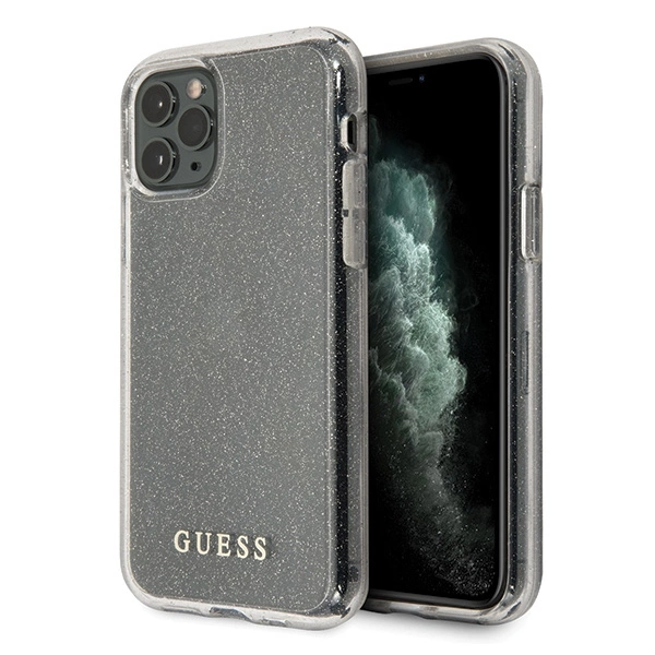 Guess GUHCN65PCGLSI iPhone 11 Pro Max sidabrinis/sidabrinis kietas dėklas su blizgučiais