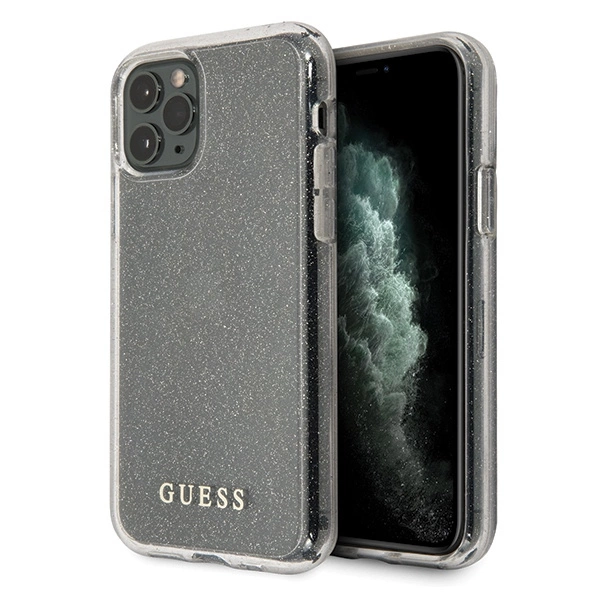 Guess GUHCN58PCGLSI iPhone 11 Pro sidabrinis/sidabrinis kietas dėklas su blizgučiais