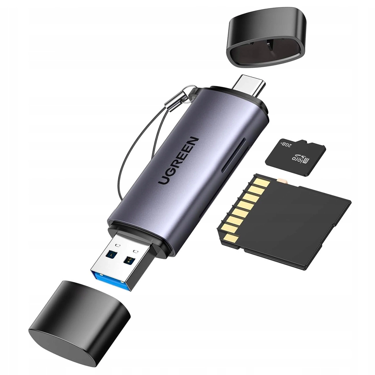 Ugreen CM185 50706 SD / micro SD kortelių skaitytuvas su USB-A 3.0 / USB-C 3.0 – pilkas