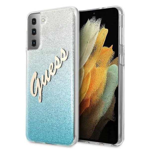 Guess GUHCS21MPCUGLSBL S21+ G996 mėlynas/blue kietas dėklas Glitter Gradient Script