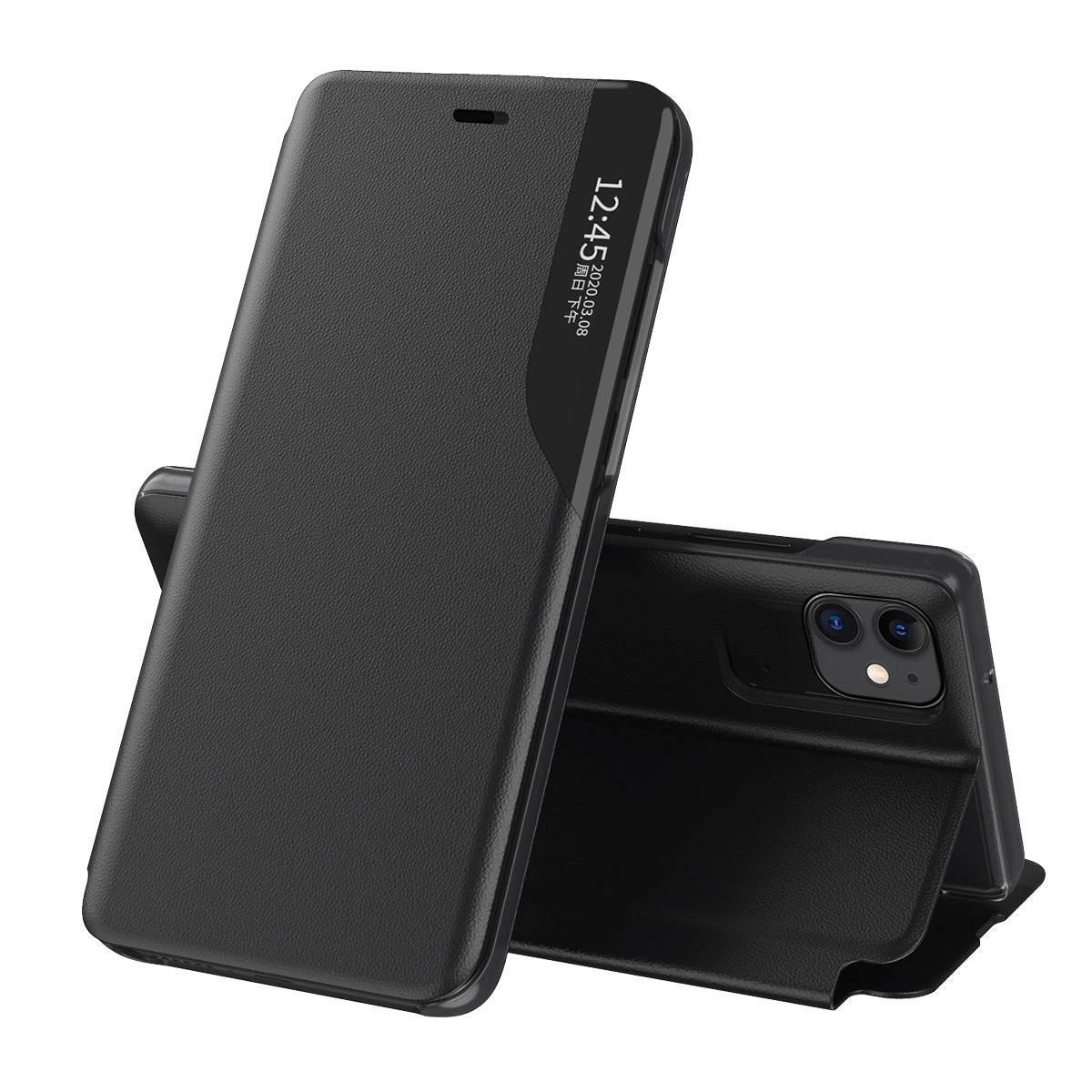 Eco Leather View elegantiškas knygos tipo dėklas su atrama iPhone 13 Pro juodas