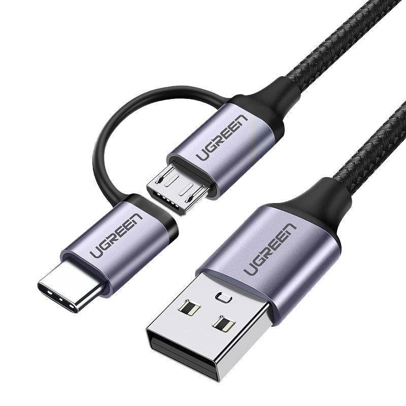 Ugreen 2in1 USB – micro USB / USB Type-C laidas 1 m 2,4A, juodas (30875)