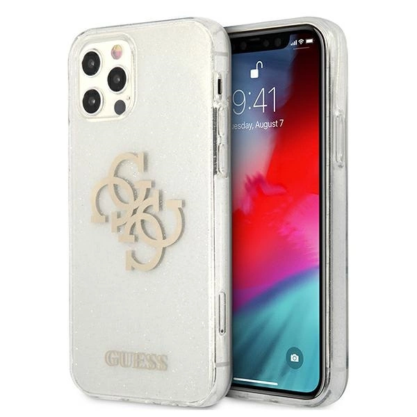 Guess GUHCP12LPCUGL4GTR iPhone 12 Pro Max 6,7" skaidrus kietas dėklas Glitter 4G Big Logo