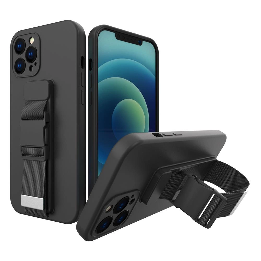 Rope case, gelinis dėklas su dirželio grandinėle, Samsung Galaxy A72 4G juodas