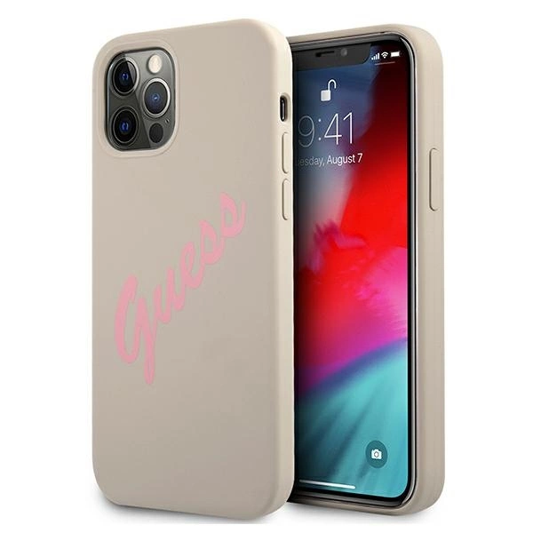 Guess GUHCP12MLSVSGP iPhone 12/12 Pro 6.1" pilkas rožinis/pilkas rožinis kietas dėklas Silikonas Vintage