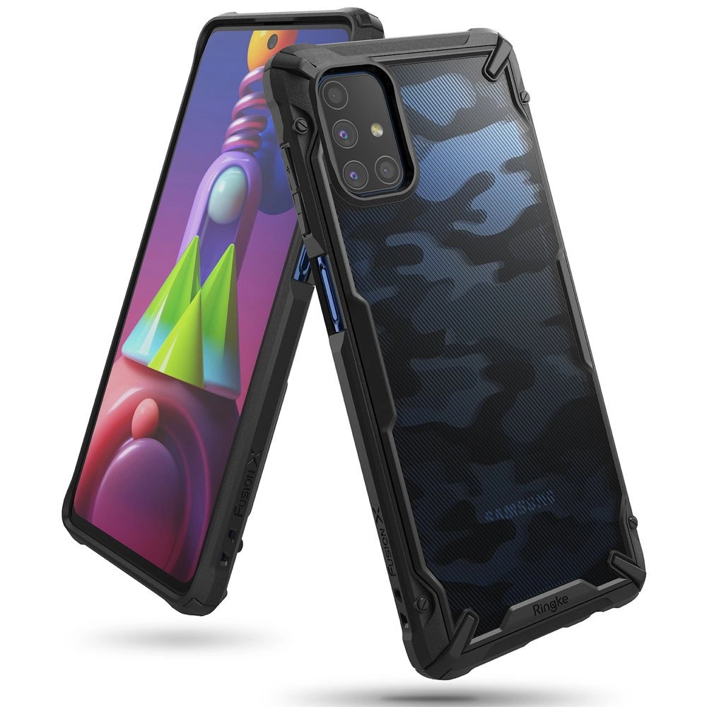 Ringke Fusion X Design tvirtas PC dėklas su TPU apsauga Samsung Galaxy M51 Camo juodas (XDSG0043)