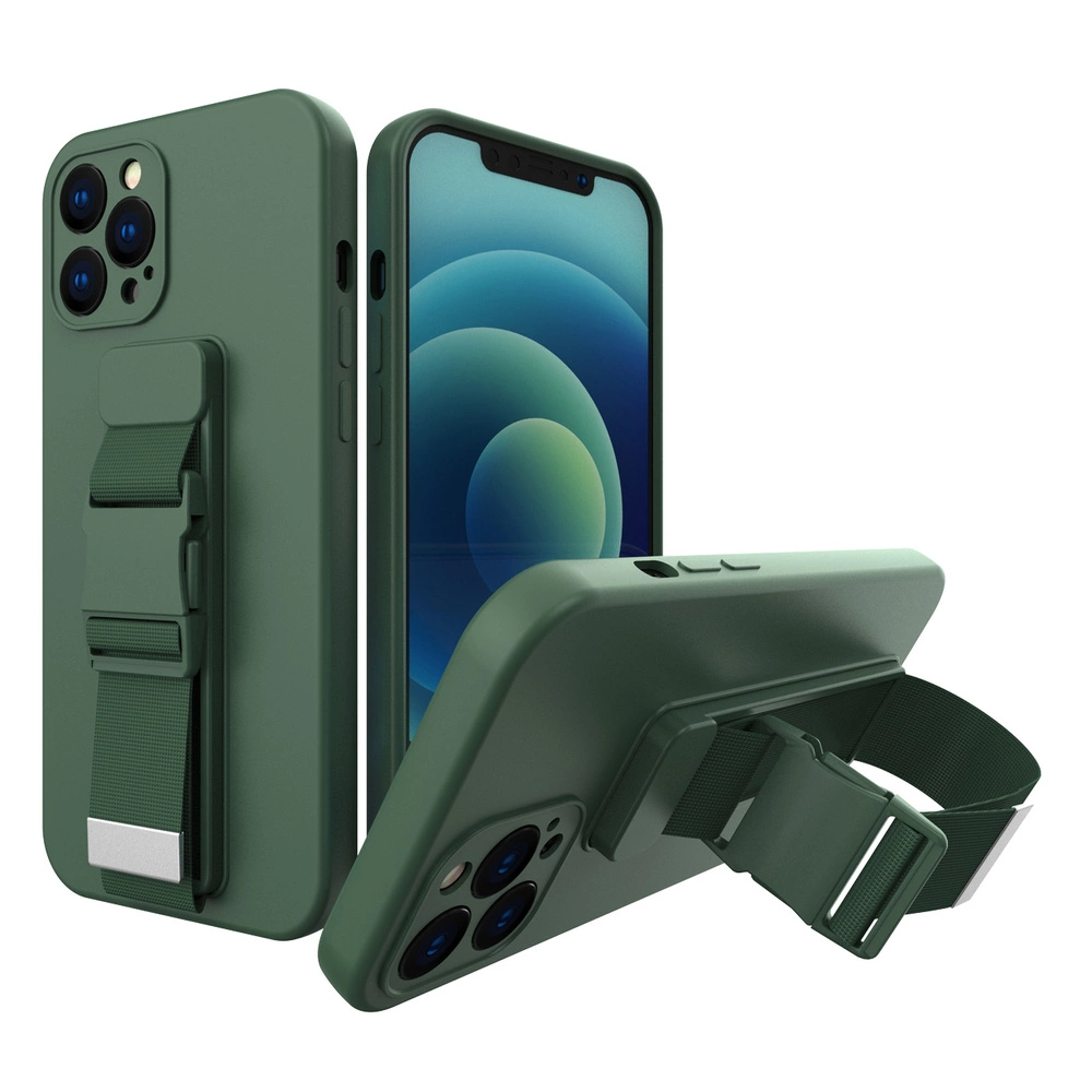 Rope case, gelinis dėklas su grandinėlės dirželiu, iPhone 12 Pro Max tamsiai žalias