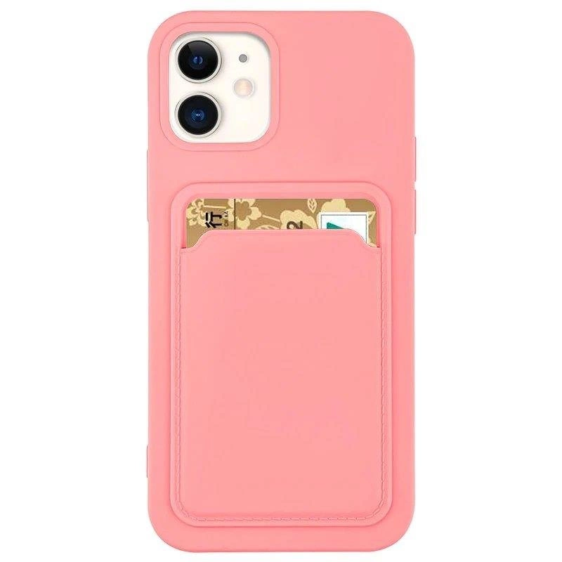 Card Case silikoninė piniginė su kortelės lizdu dokumentams Samsung Galaxy A42 5G rožinė