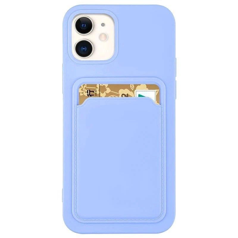 Card Case silikoninė piniginė su kortelės lizdu dokumentams Samsung Galaxy A42 5G violetinė