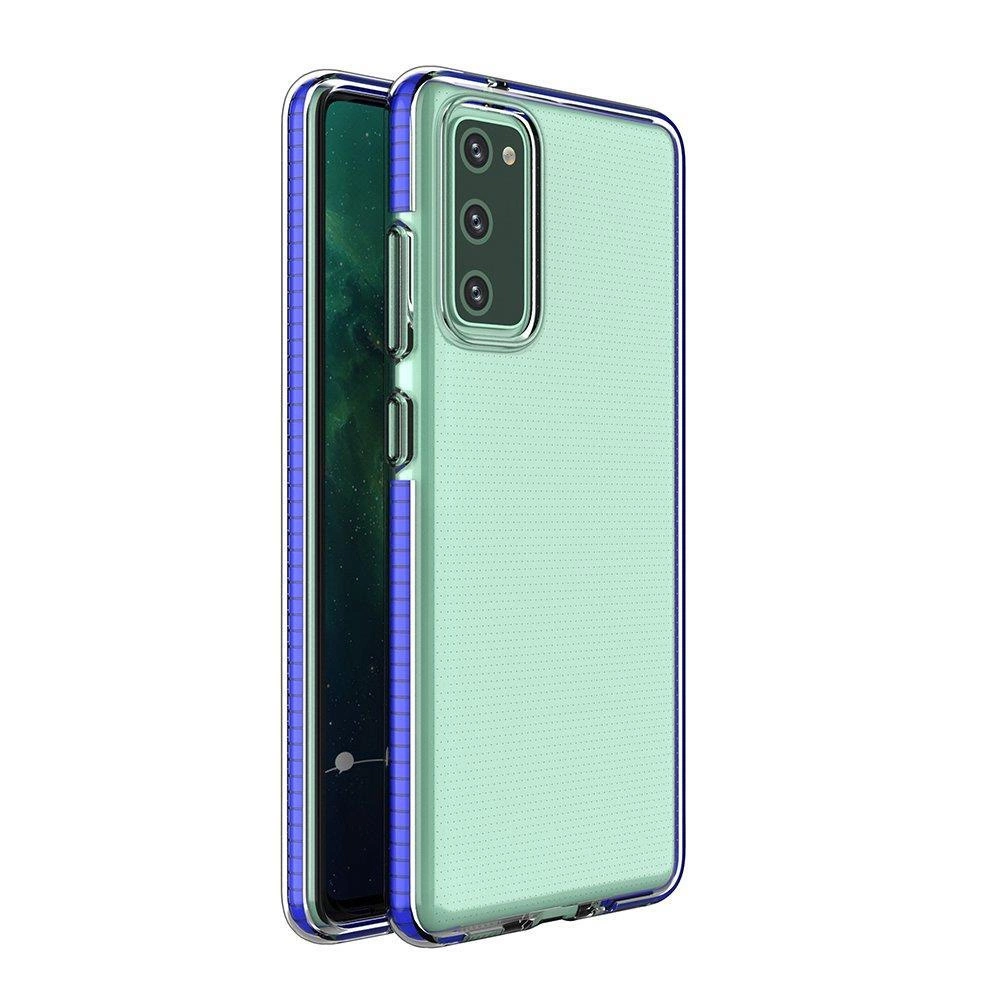 Spring Case skaidrus TPU gelio apsauginis dėklas su spalvotu rėmeliu Samsung Galaxy A72 4G tamsiai mėlyna