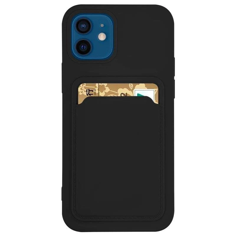 Card Case silikoninė piniginė su kortelės lizdu dokumentams Samsung Galaxy A42 5G juoda