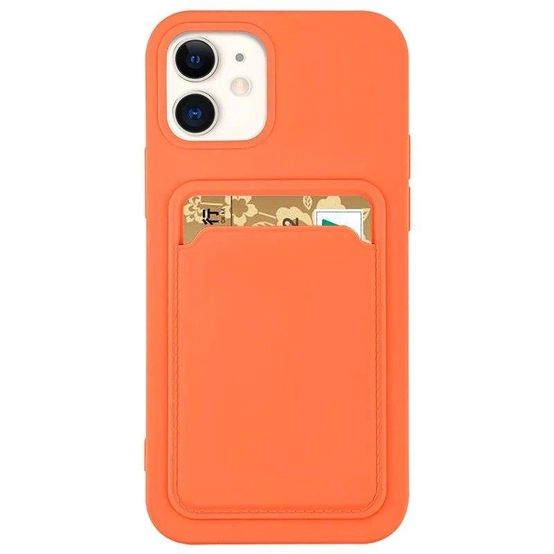 Card Case silikoninė piniginė su kortelės lizdu dokumentams iPhone 13 Pro Max oranžinė