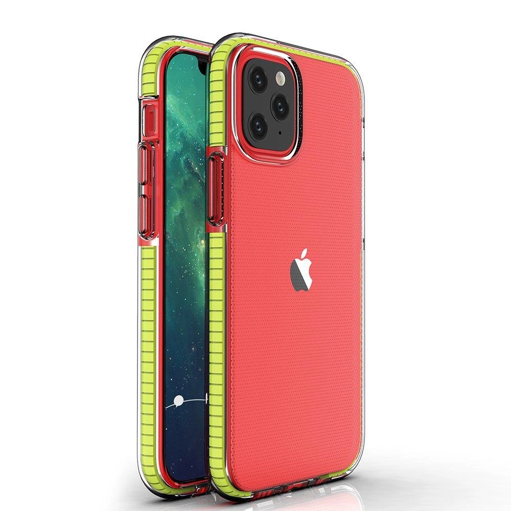 Spring Case permatomas TPU gelio dėklas su spalvotu rėmeliu iPhone 13 mini geltonas
