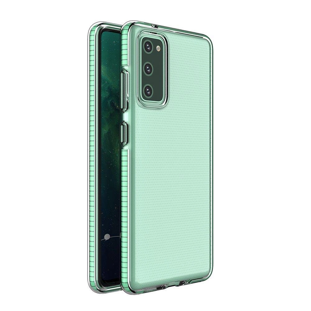 Spring Case skaidrus TPU gelio apsauginis dėklas su spalvotu rėmeliu Samsung Galaxy A72 4G mėtų spalvos