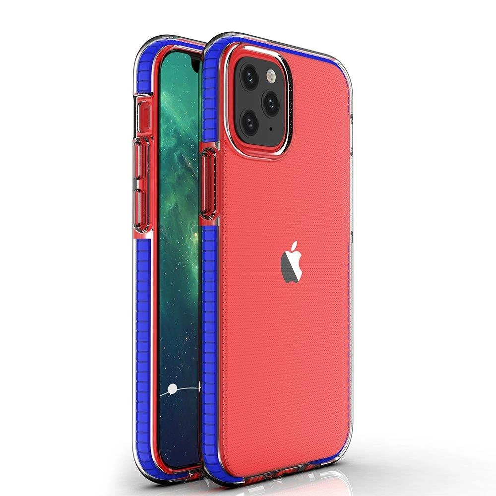 Spring Case permatomas TPU gelio dėklas su spalvotu rėmeliu iPhone 13 mini tamsiai mėlynas