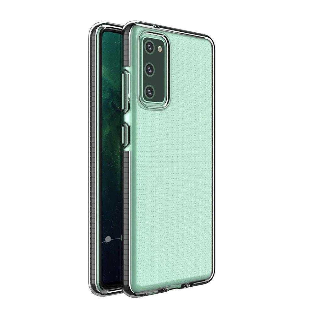 Spring Case skaidrus TPU gelio apsauginis dėklas su spalvotu rėmeliu Samsung Galaxy A72 4G juodas