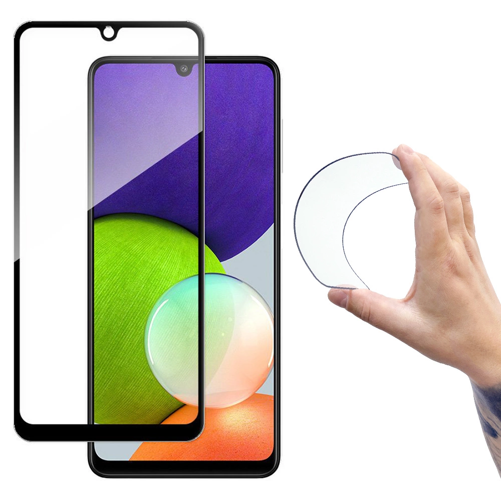 Wozinsky Full Cover Flexi Nano Glass hibridinė ekrano apsauga su rėmeliu Samsung Galaxy A22 4G juodas