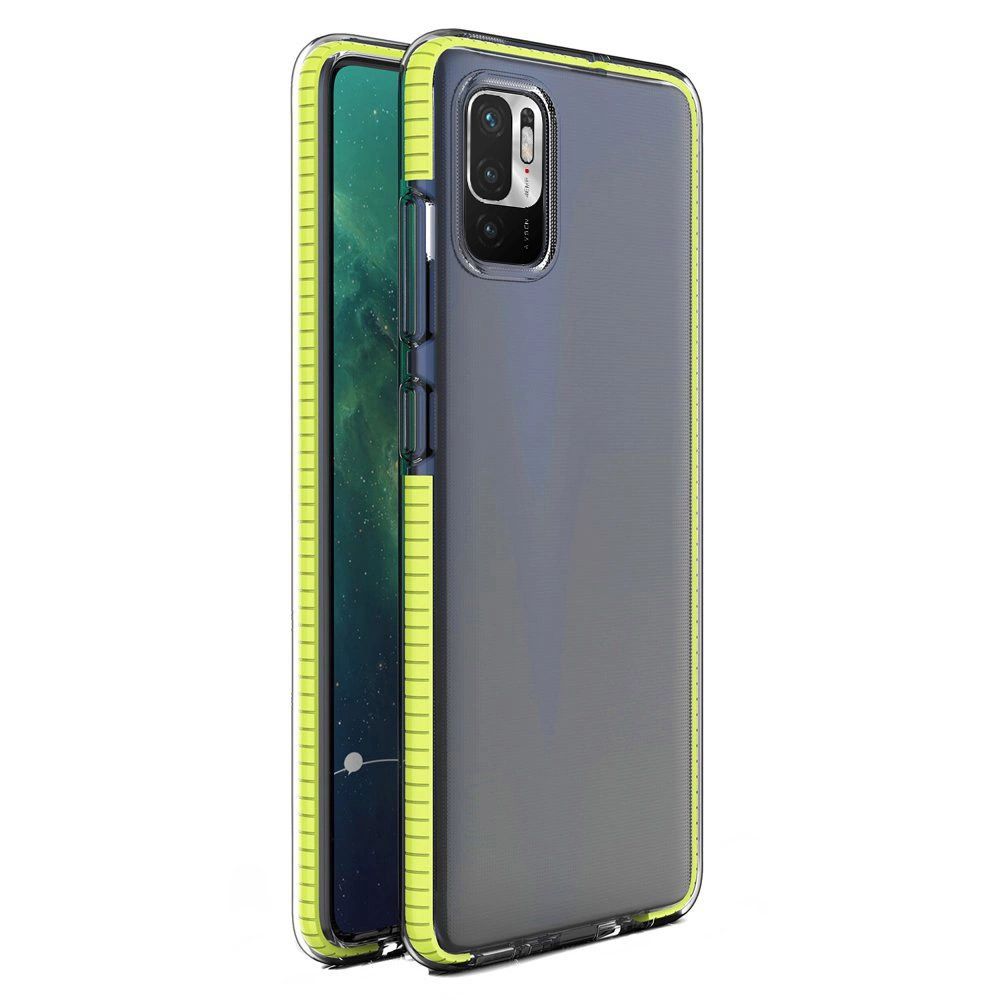 Spring Case permatomas TPU gelio dėklas su spalvotu rėmeliu Xiaomi Redmi Note 10 5G / Poco M3 Pro geltonas