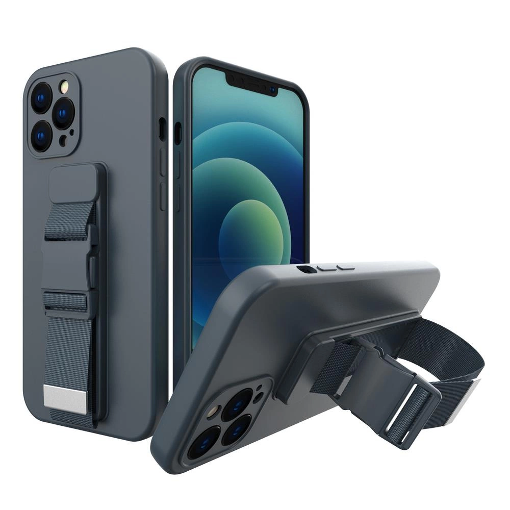 Rope case, gelinis dėklas su dirželio grandinėle, rankinės laikiklis, Xiaomi Redmi 9 tamsiai mėlynas