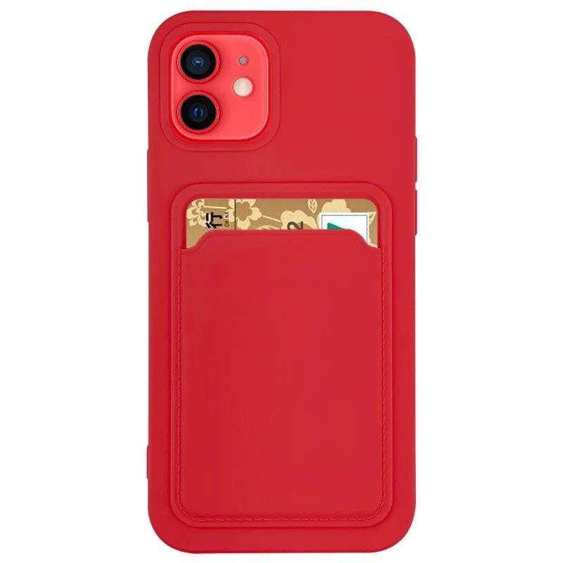 Kortelių dėklas silikoninis piniginė su kortelių ir dokumentų skyriumi iPhone 12 Pro raudonas