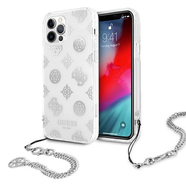 Guess GUHCP12LKSPESI iPhone 12 Pro Max 6.7" sidabrinis/sidabrinis kietas dėklas Peony Chain kolekcija
