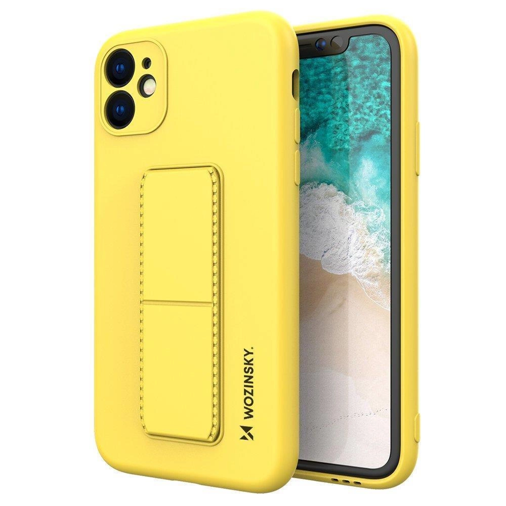Wozinsky Kickstand dėklas silikoninis stovėjimo dangtelis Samsung Galaxy A22 4G geltonas